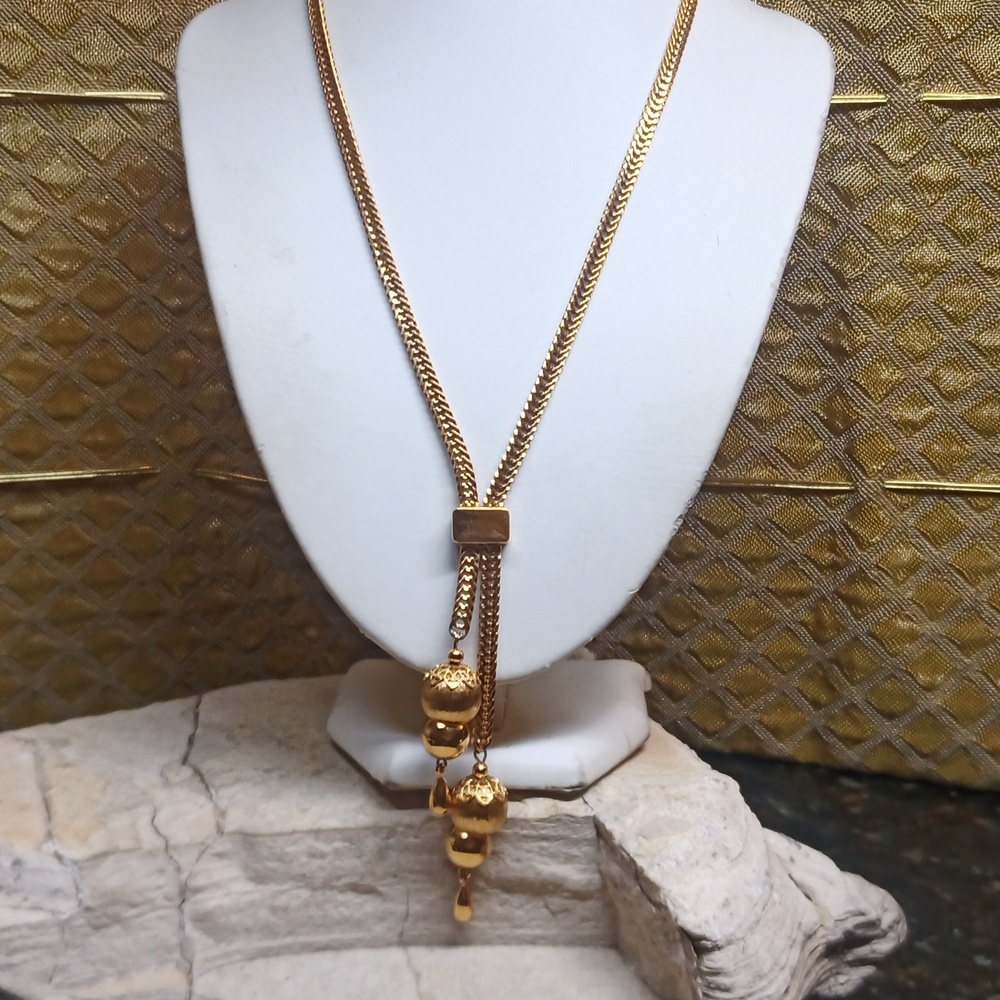 Vintage Vendum Lariat Bolo Style Gold Necklace Rare Jewelry